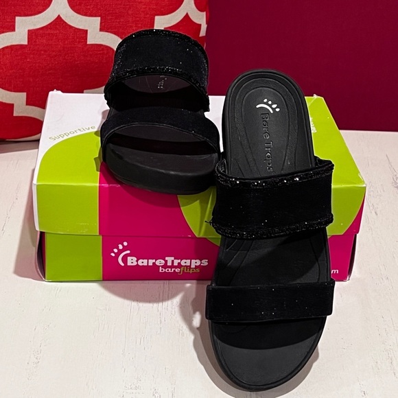 BareTraps Glittery Black Slide-On Sandals - Picture 2 of 9